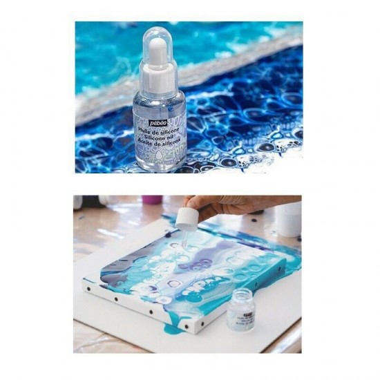 Pebeo Pouring, 4 x 59ml + SILICONE OIL 1 x 50ml + 1 canvas, 6 Piece Set, Discovery Kit